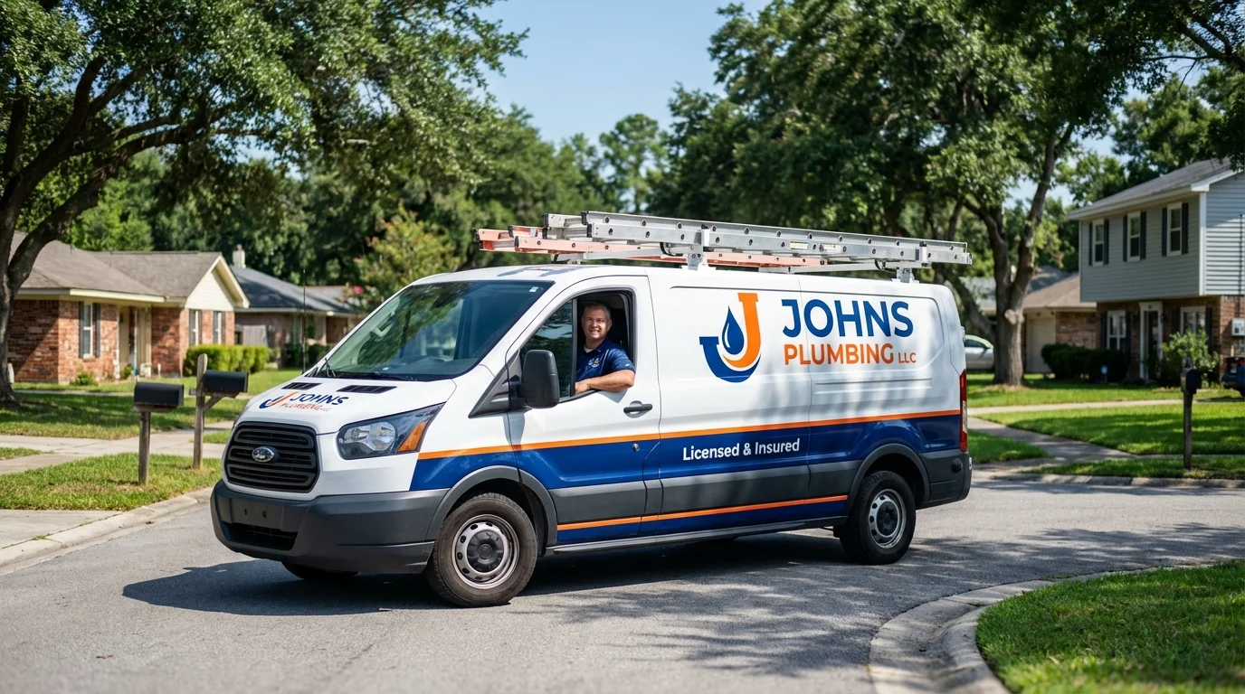 Johns Plumbing LLC service van in South Fallsburg, NY