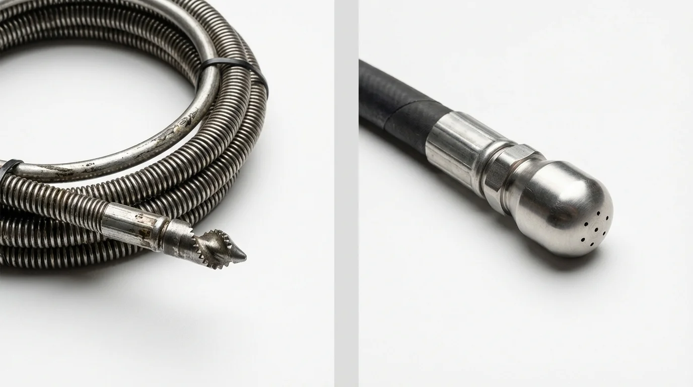 Drain snake cable and hydro jetting nozzle used for drain cleaning in South Fallsburg, NY