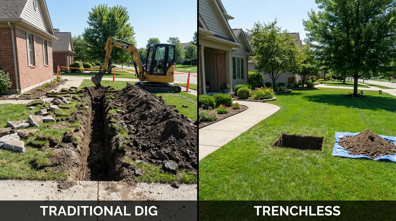 Trenchless sewer repair with minimal yard damage versus traditional excavation in South Fallsburg, NY